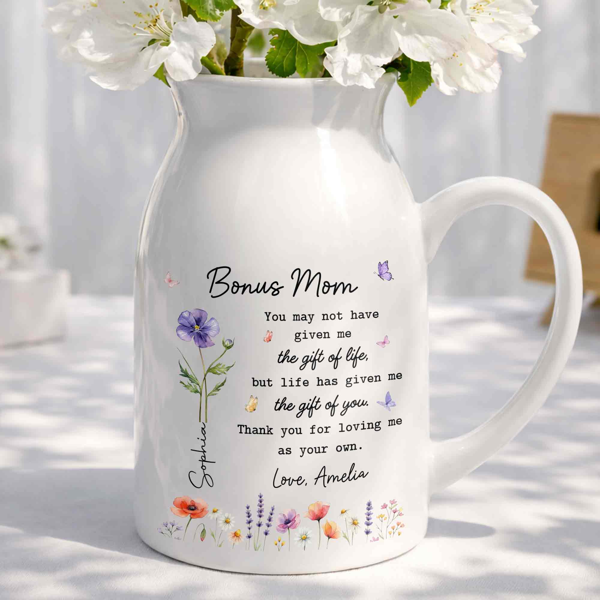 Bonus Mom The Gift Of You Personalized Birth Month Flowers - Personalized Ceramic Flower Vase