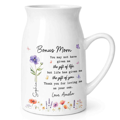Bonus Mom The Gift Of You Personalized Birth Month Flowers - Personalized Ceramic Flower Vase