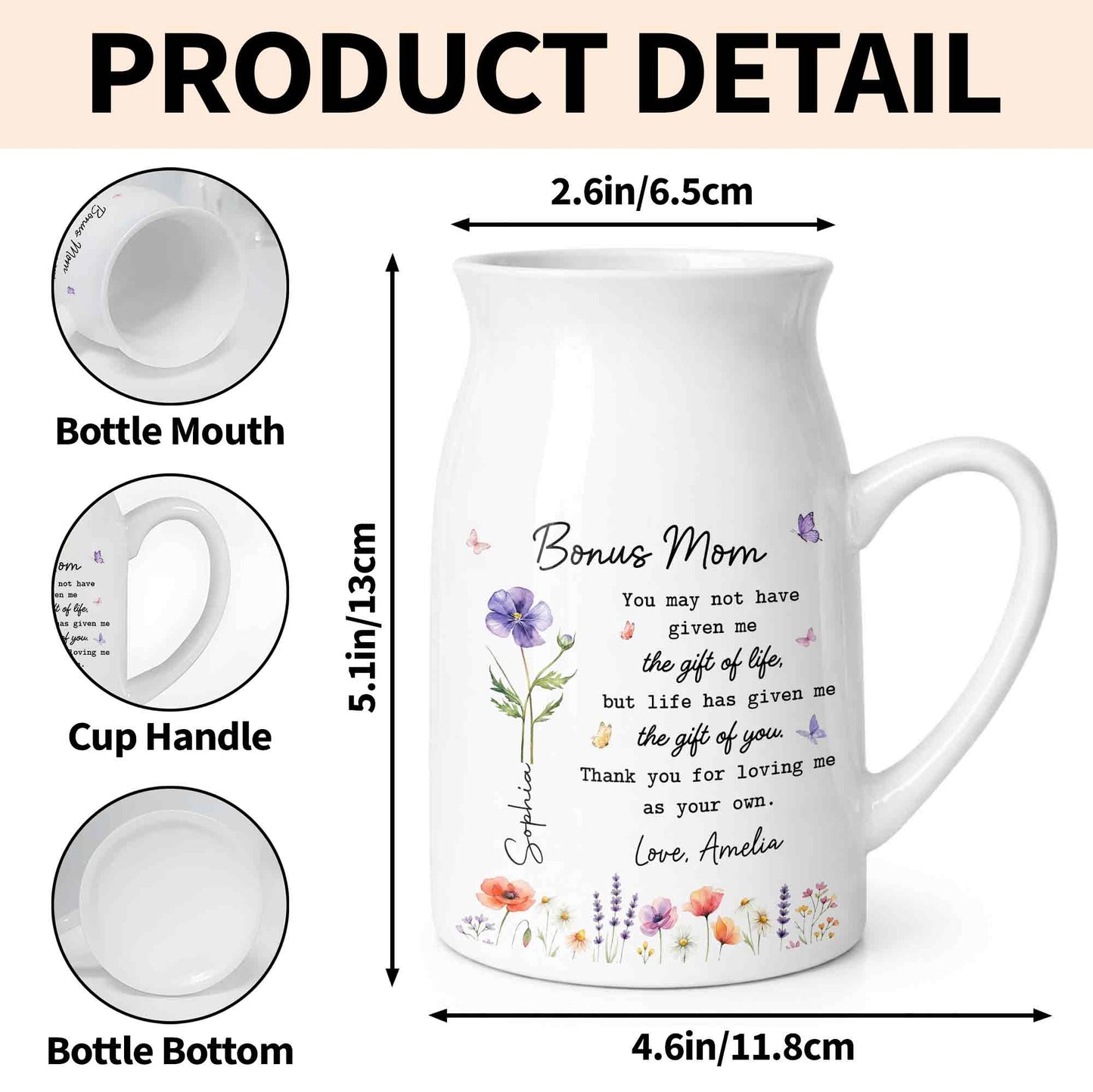 Bonus Mom The Gift Of You Personalized Birth Month Flowers - Personalized Ceramic Flower Vase