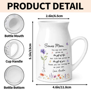 Bonus Mom The Gift Of You Personalized Birth Month Flowers - Personalized Ceramic Flower Vase