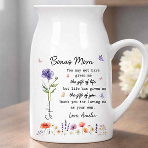 Bonus Mom The Gift Of You Personalized Birth Month Flowers - Personalized Ceramic Flower Vase