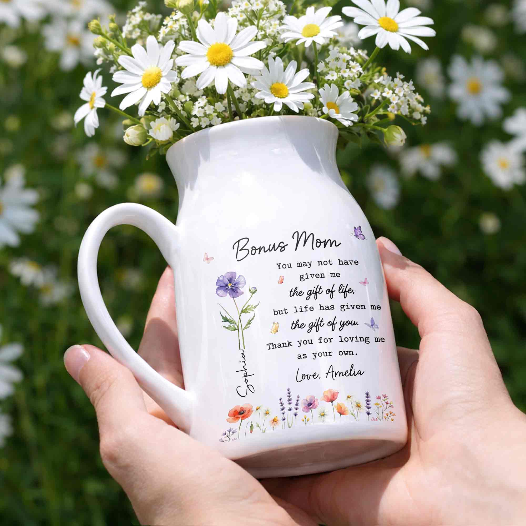Bonus Mom The Gift Of You Personalized Birth Month Flowers - Personalized Ceramic Flower Vase