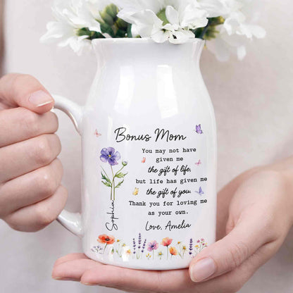Bonus Mom The Gift Of You Personalized Birth Month Flowers - Personalized Ceramic Flower Vase