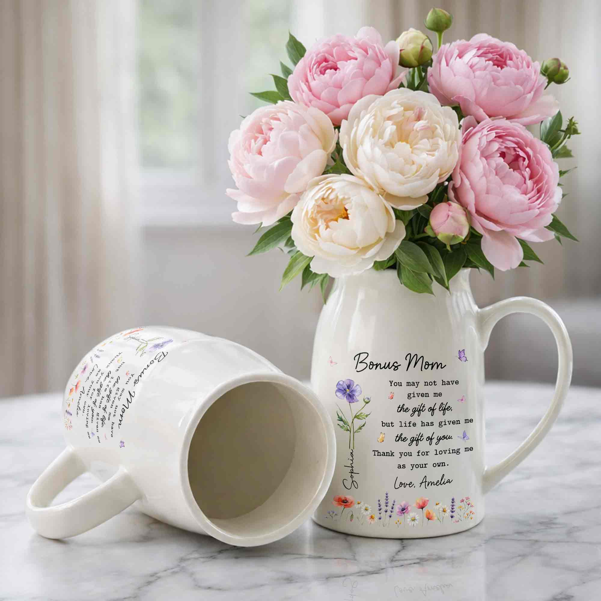 Bonus Mom The Gift Of You Personalized Birth Month Flowers - Personalized Ceramic Flower Vase