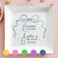 Mom Mother Of The Bride With Bow And Champagne Bottle - Personalized Custom Jewelry Dish, Square Ceramic Dish - MOM403_SCRD