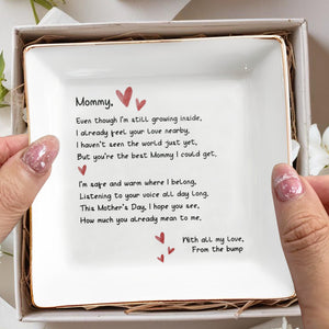 Mommy Even Though I'm Still Growing Inside Hearts Ceramic Gift - Personalized Custom Jewelry Dish, Square Ceramic Dish - MOM405_SCRD