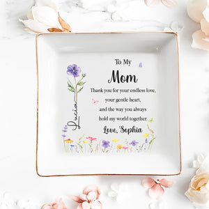 To My Mom Thank You For Your Endless Love Birth Month Flower - Personalized Custom Jewelry Dish, Square Ceramic Dish - MOM411_SCRD