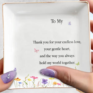 To My Mom Thank You For Your Endless Love Birth Month Flower - Personalized Custom Jewelry Dish, Square Ceramic Dish - MOM411_SCRD