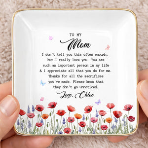 To My Mom I Love You Birth Month Flowers Ceramic Gift - Personalized Custom Jewelry Dish, Ceramic Dish, Square Shape - MOM415_SCRF