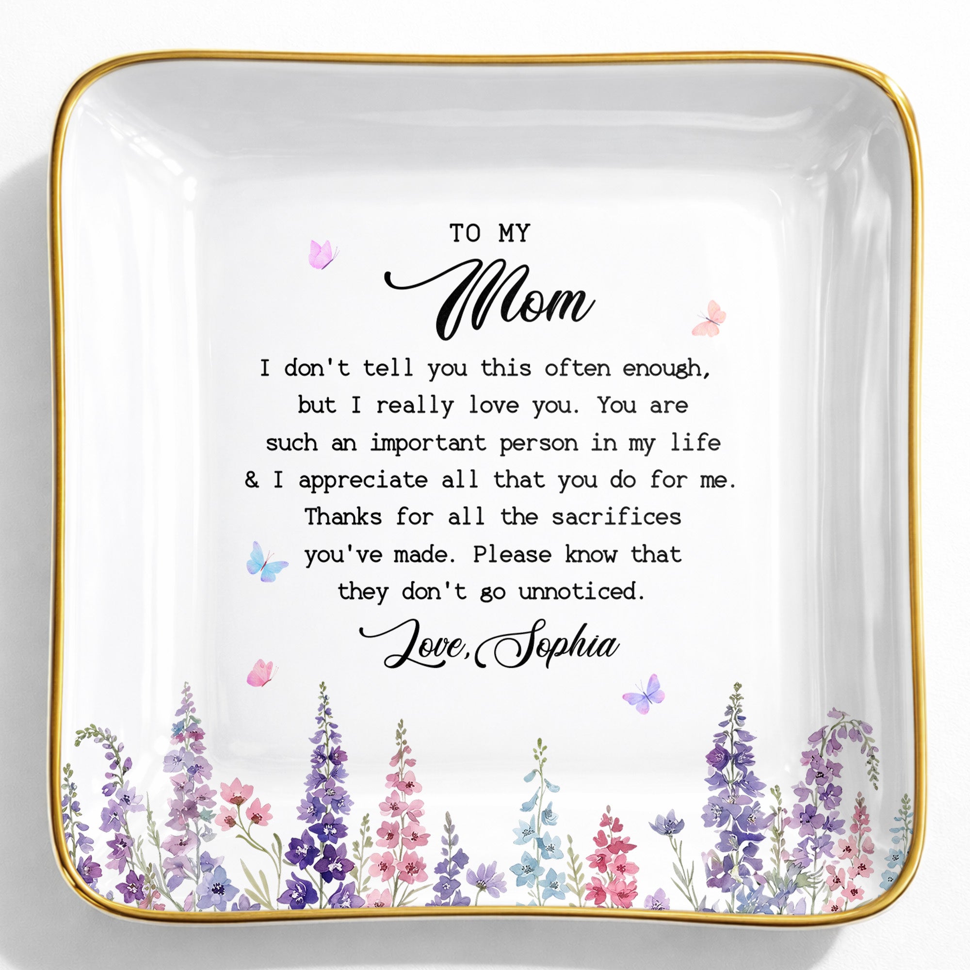 To My Mom I Love You Birth Month Flowers Ceramic Gift - Personalized Custom Jewelry Dish, Ceramic Dish, Square Shape - MOM415_SCRF