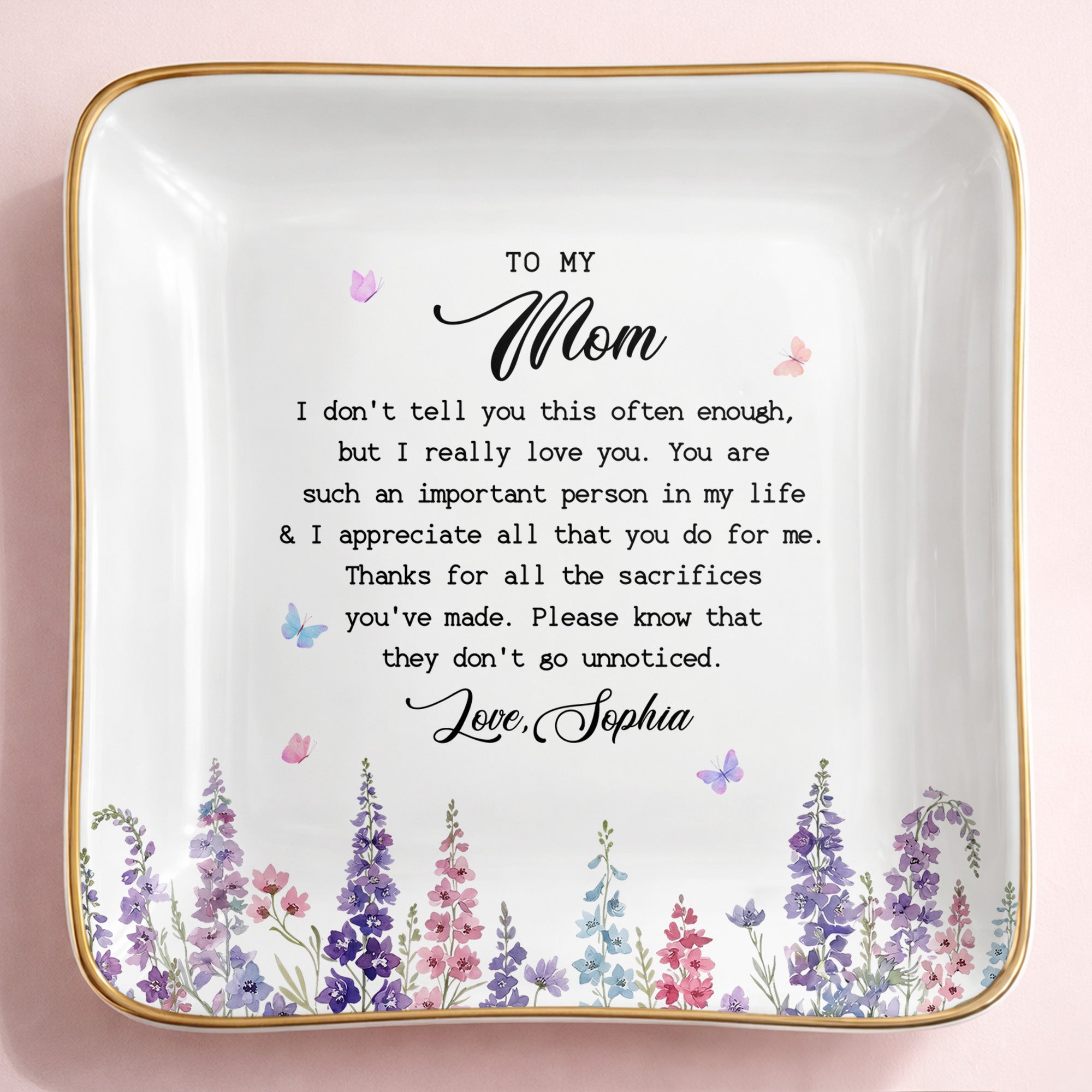 To My Mom I Love You Birth Month Flowers Ceramic Gift - Personalized Custom Jewelry Dish, Ceramic Dish, Square Shape - MOM415_SCRF