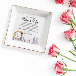 To An Amazing Mama To Be Birth Month Flowers Heart Jewelry Holder - Personalized Custom Jewelry Dish, Square Ceramic Dish - MOM416_SCRD