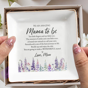 To An Amazing Mama To Be Birth Month Flowers Heart Jewelry Holder - Personalized Custom Jewelry Dish, Square Ceramic Dish - MOM416_SCRD