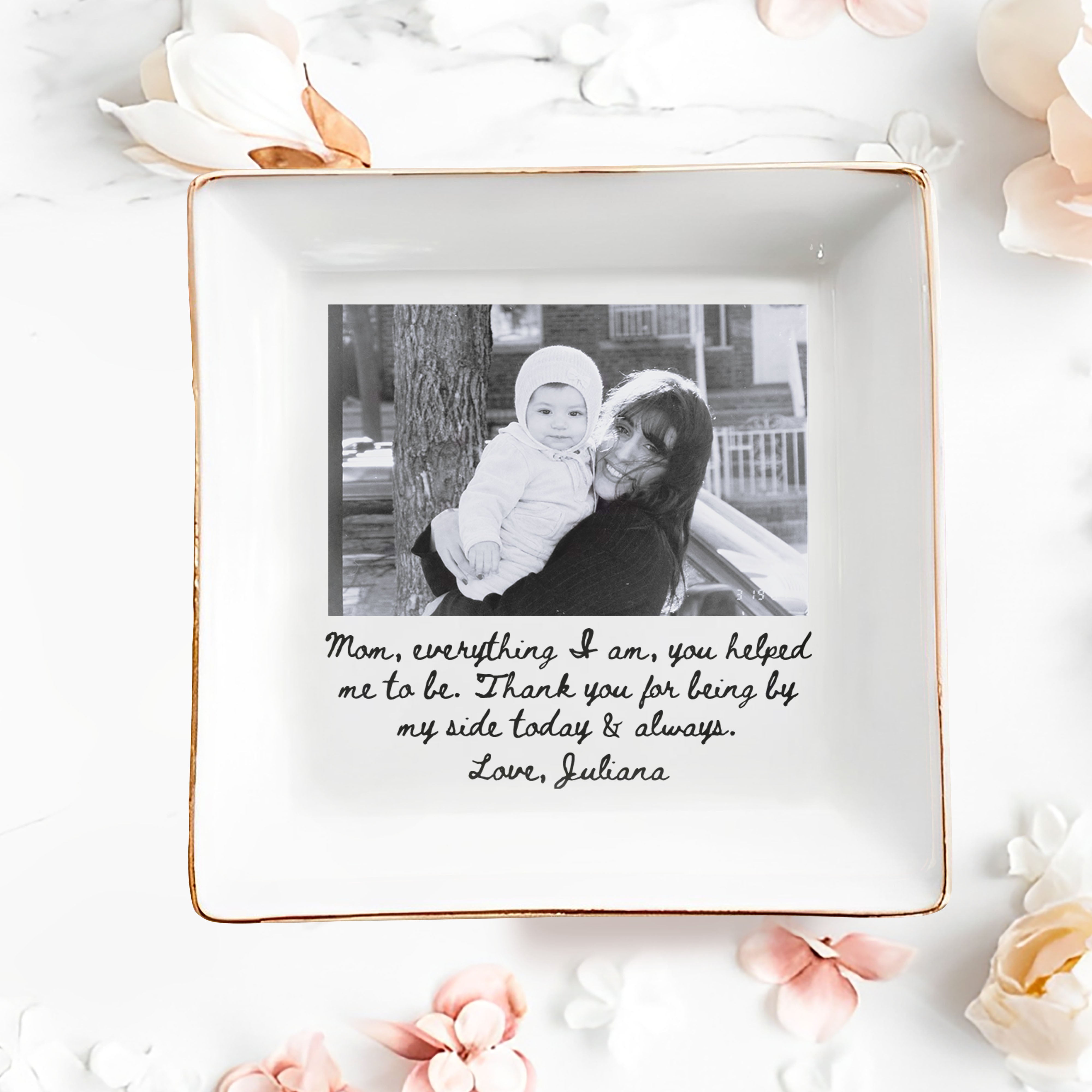 Mom Everything I Am Personalized Photo Jewelry Dish - Personalized Custom Jewelry Dish, Square Ceramic Dish - MOM425_SCRD