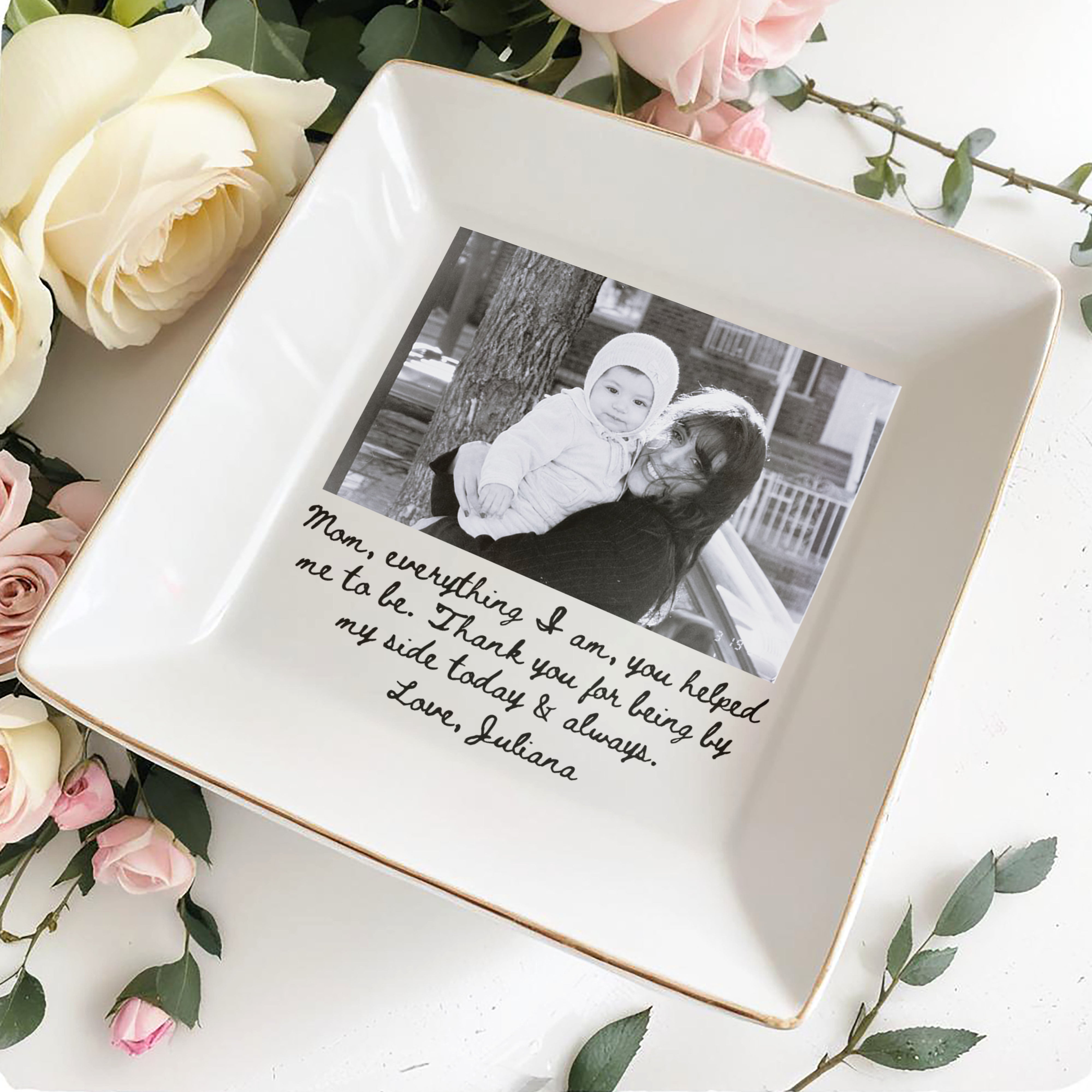 Mom Everything I Am Personalized Photo Jewelry Dish - Personalized Custom Jewelry Dish, Square Ceramic Dish - MOM425_SCRD