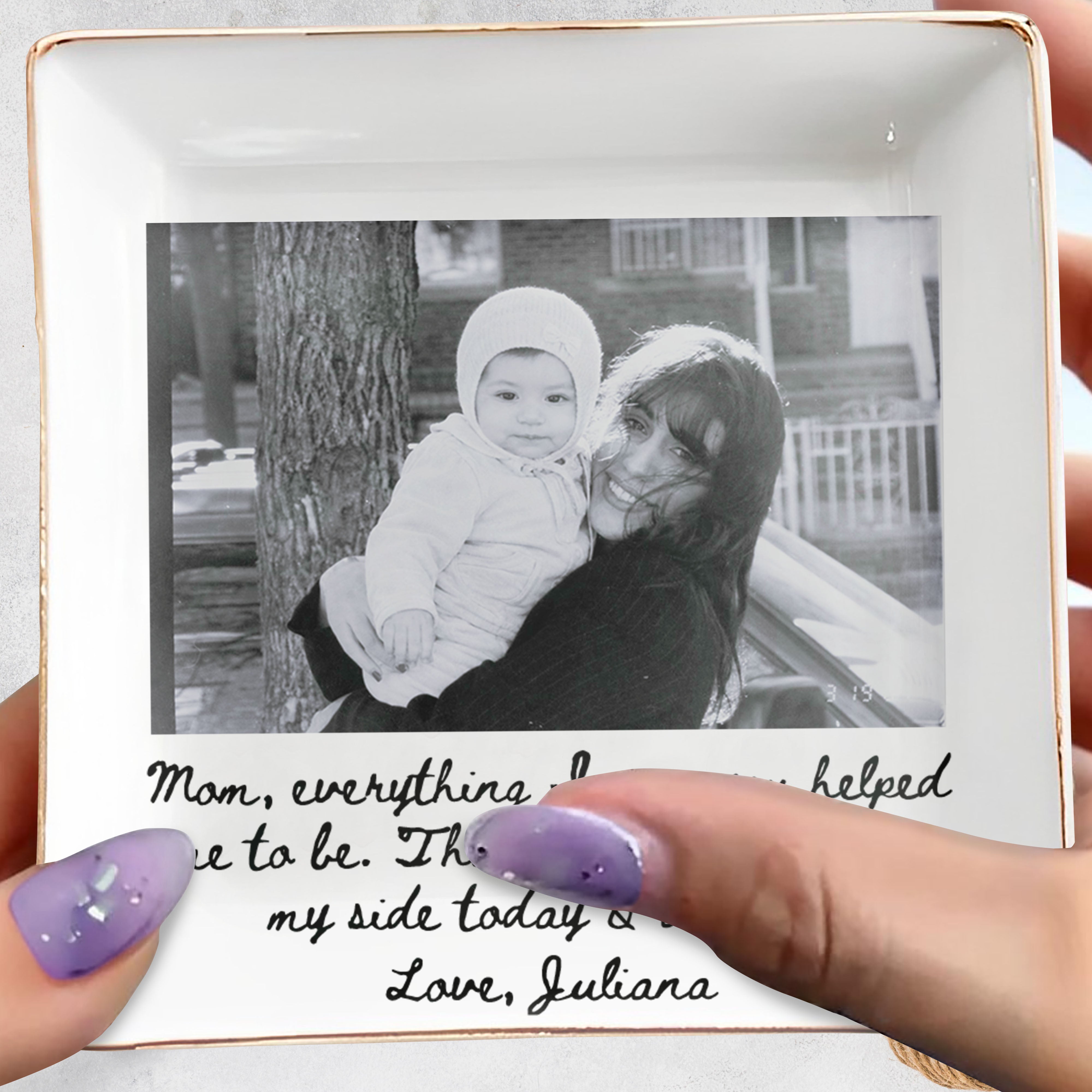 Mom Everything I Am Personalized Photo Jewelry Dish - Personalized Custom Jewelry Dish, Square Ceramic Dish - MOM425_SCRD