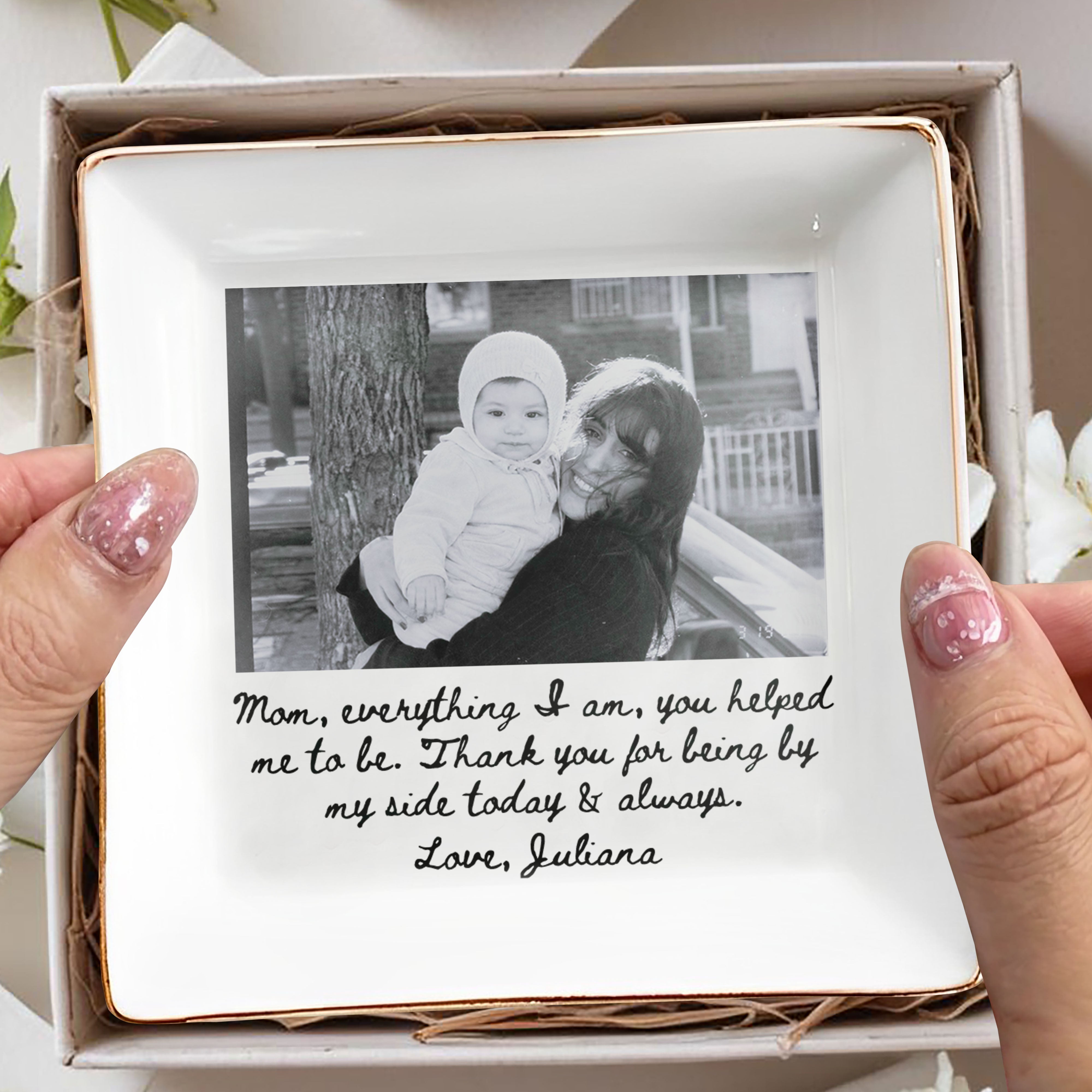 Mom Everything I Am Personalized Photo Jewelry Dish - Personalized Custom Jewelry Dish, Square Ceramic Dish - MOM425_SCRD