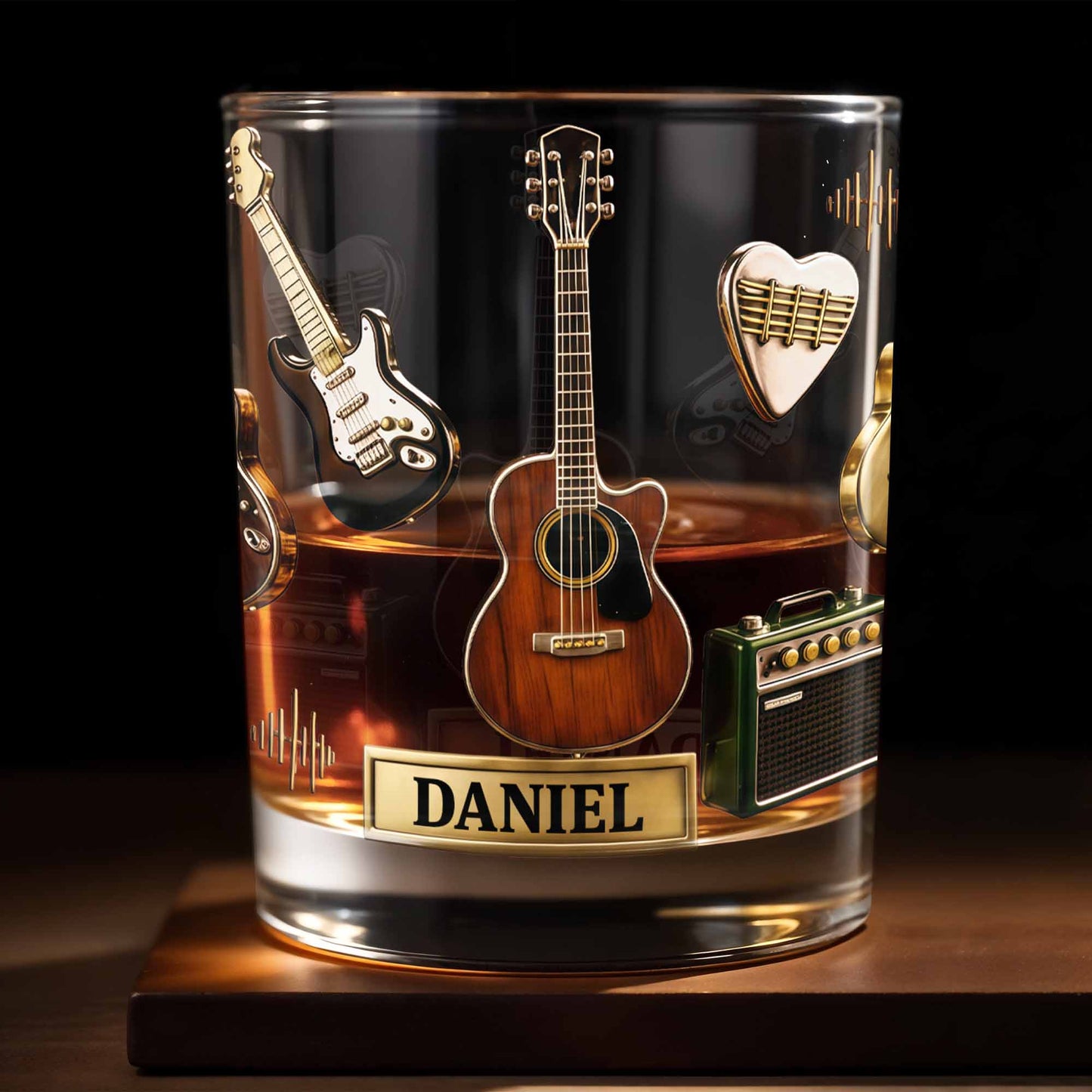 Music Is Life With Guitars And Amplifier Gear - Personalized Custom Whiskey Glass - MUSIC008_RWG