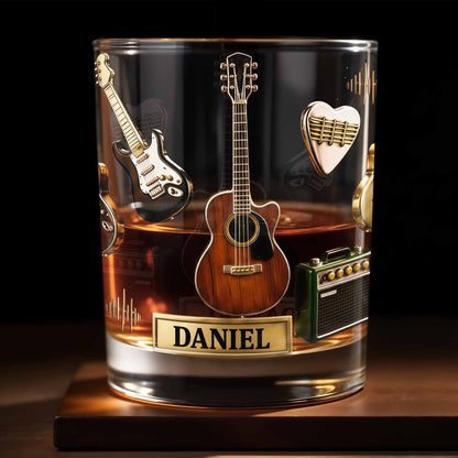 Music Is Life With Guitars And Amplifier Gear - Personalized Custom Whiskey Glass - MUSIC008_RWG