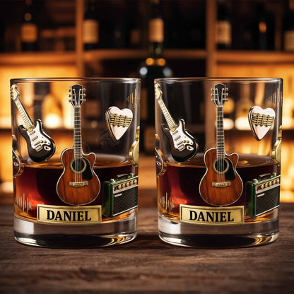 Music Is Life With Guitars And Amplifier Gear - Personalized Custom Whiskey Glass - MUSIC008_RWG