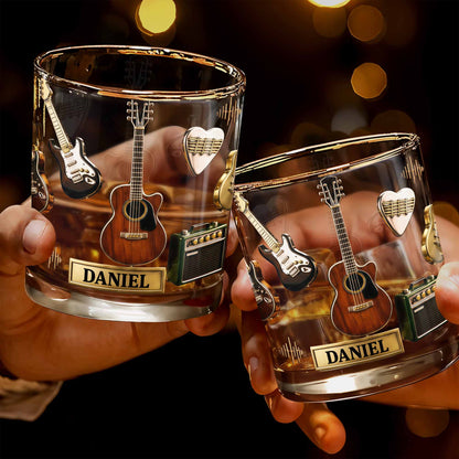 Music Is Life With Guitars And Amplifier Gear - Personalized Custom Whiskey Glass - MUSIC008_RWG