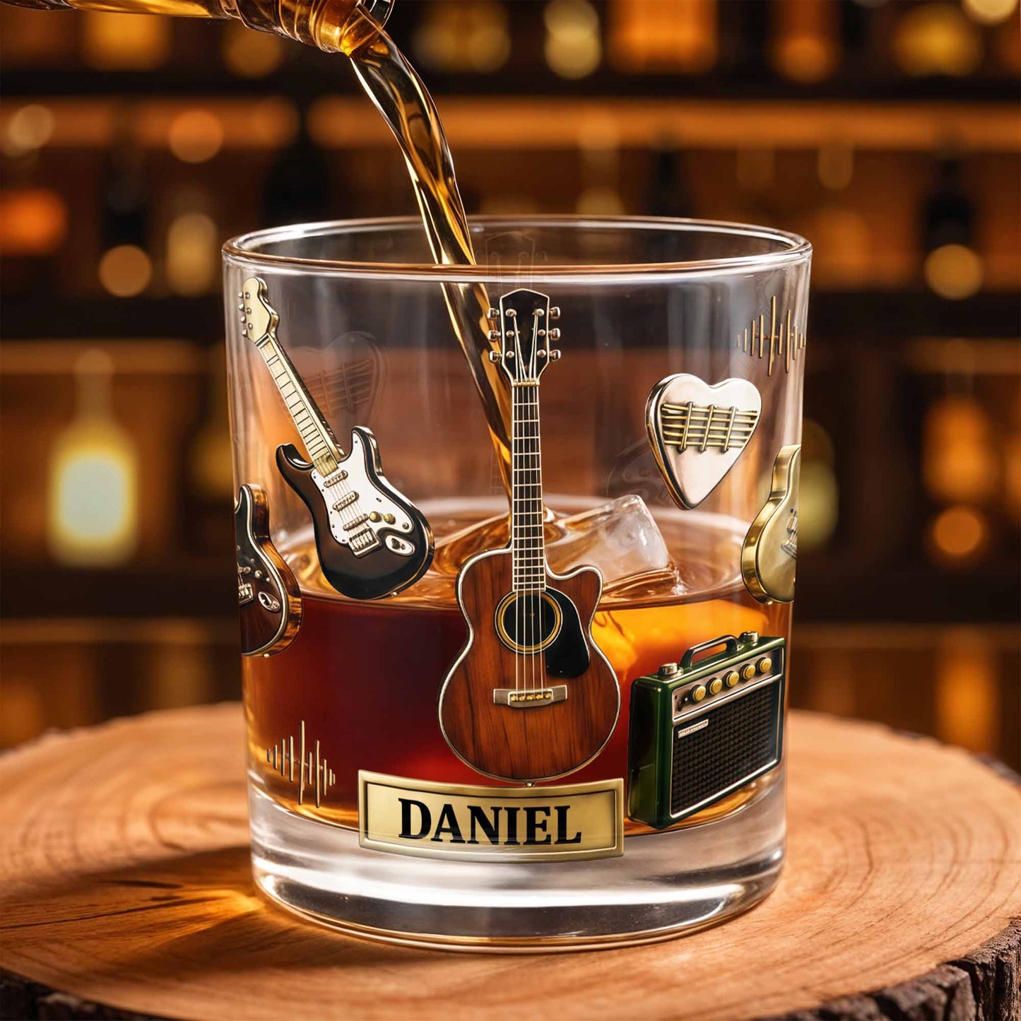 Music Is Life With Guitars And Amplifier Gear - Personalized Custom Whiskey Glass - MUSIC008_RWG