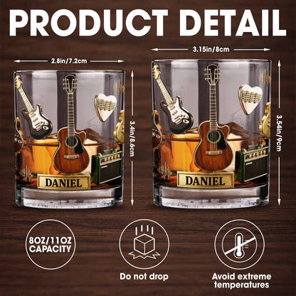 Music Is Life With Guitars And Amplifier Gear - Personalized Custom Whiskey Glass - MUSIC008_RWG