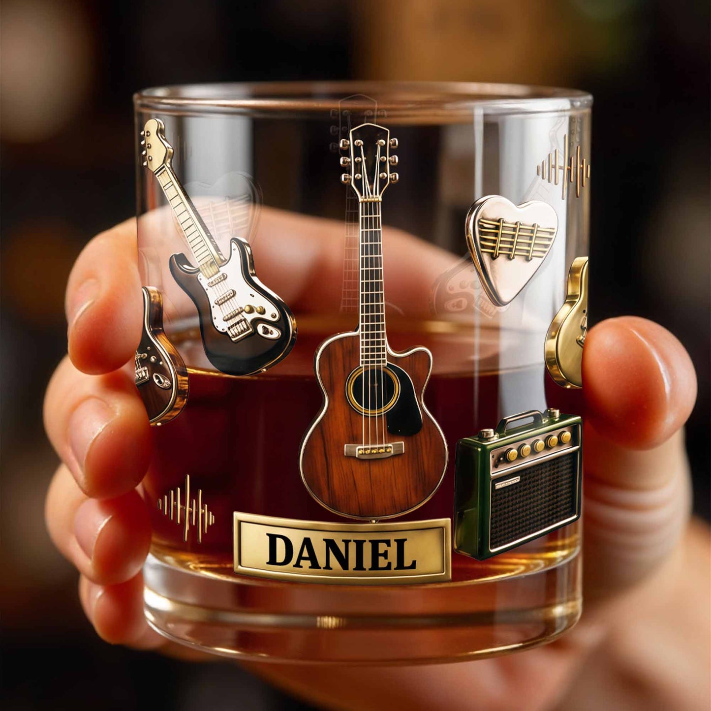 Music Is Life With Guitars And Amplifier Gear - Personalized Custom Whiskey Glass - MUSIC008_RWG