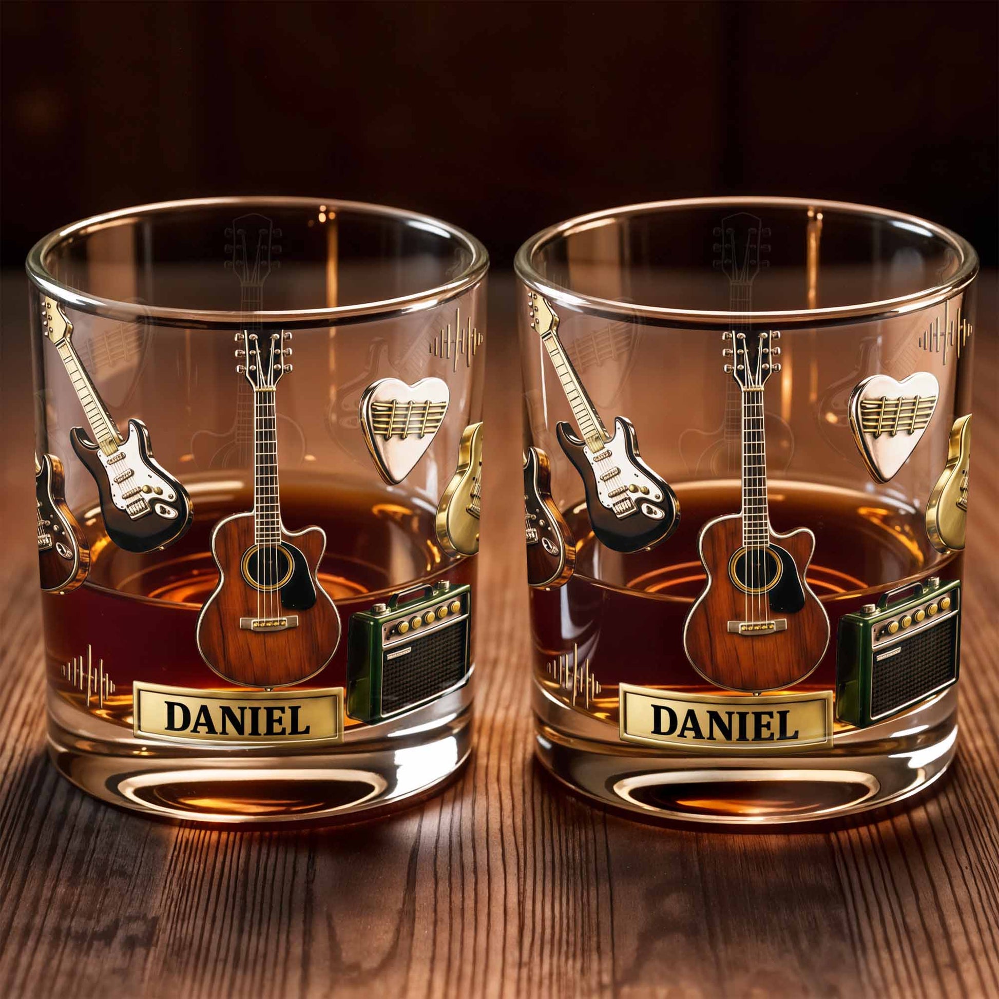 Music Is Life With Guitars And Amplifier Gear - Personalized Custom Whiskey Glass - MUSIC008_RWG