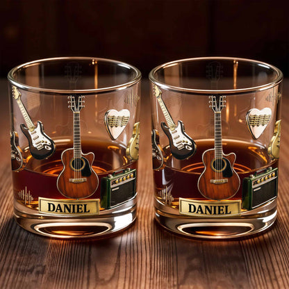 Music Is Life With Guitars And Amplifier Gear - Personalized Custom Whiskey Glass - MUSIC008_RWG