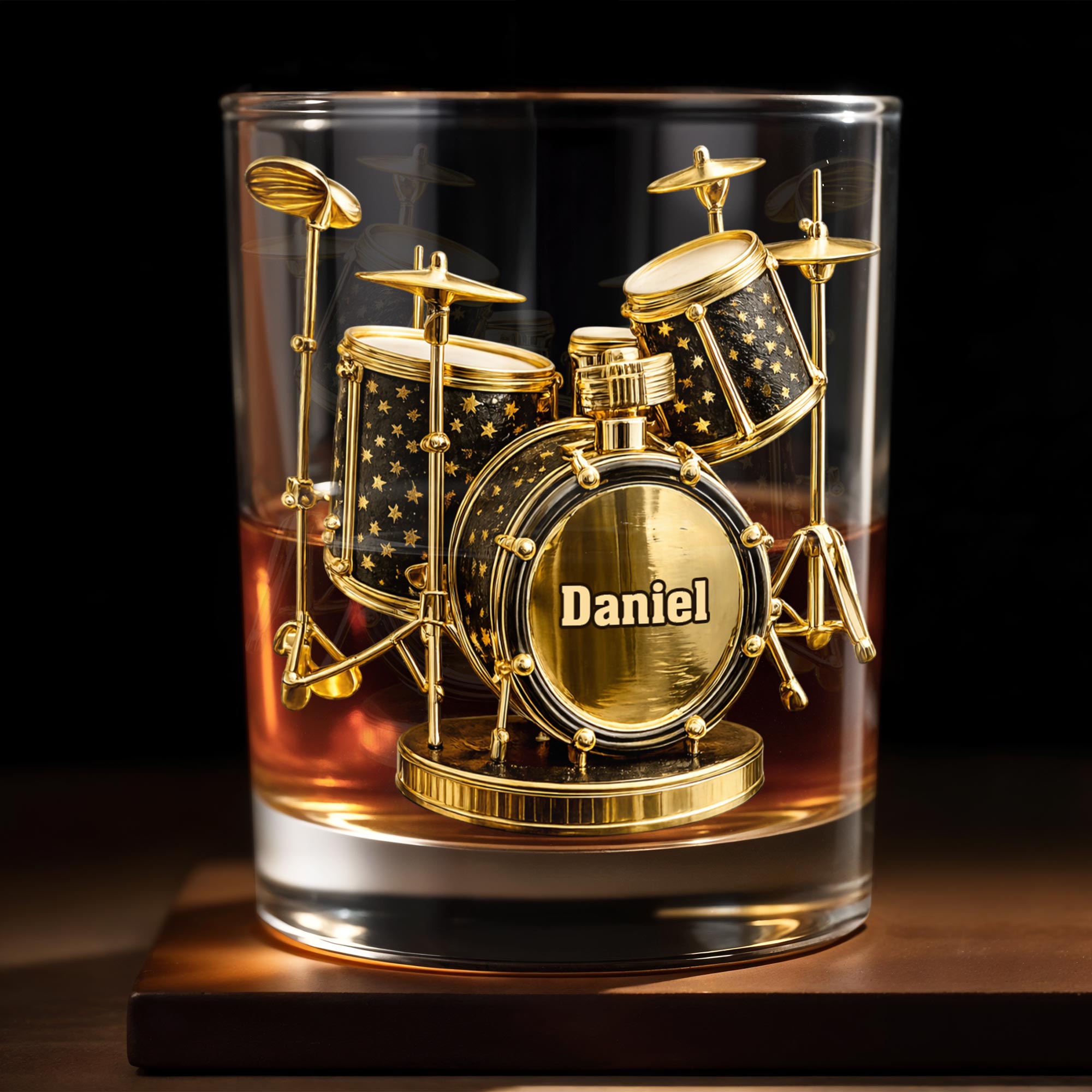 Rock To The Beat Of Your Own Drum Set Golden Musical Instrument - Personalized Custom Whiskey Glass - MUSIC011_RWG