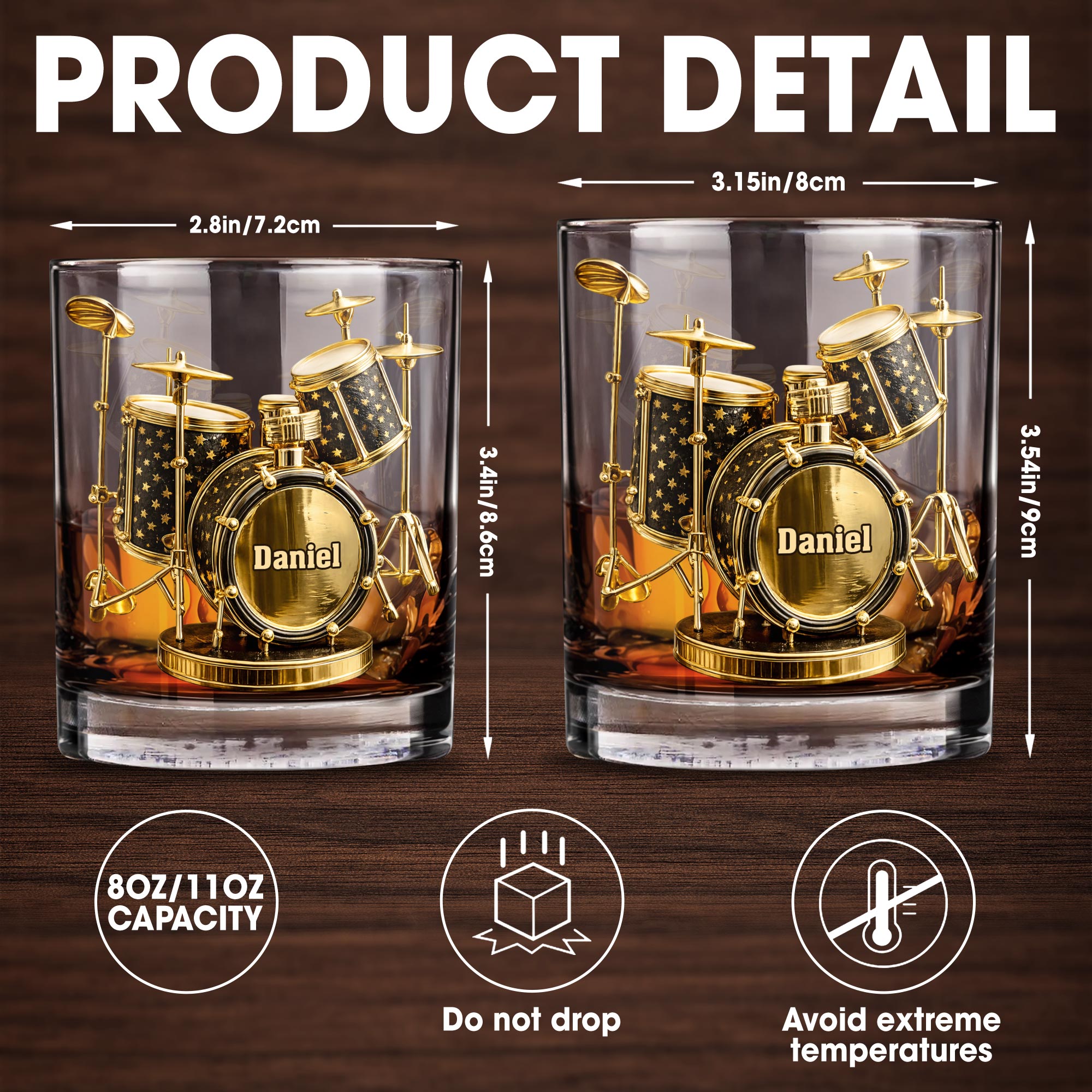 Rock To The Beat Of Your Own Drum Set Golden Musical Instrument - Personalized Custom Whiskey Glass - MUSIC011_RWG