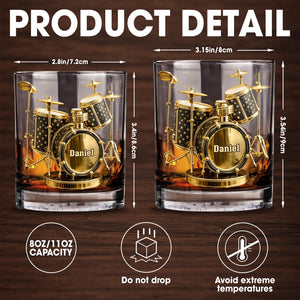 Rock To The Beat Of Your Own Drum Set Golden Musical Instrument - Personalized Custom Whiskey Glass - MUSIC011_RWG