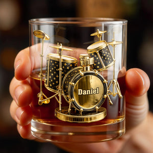 Rock To The Beat Of Your Own Drum Set Golden Musical Instrument - Personalized Custom Whiskey Glass - MUSIC011_RWG
