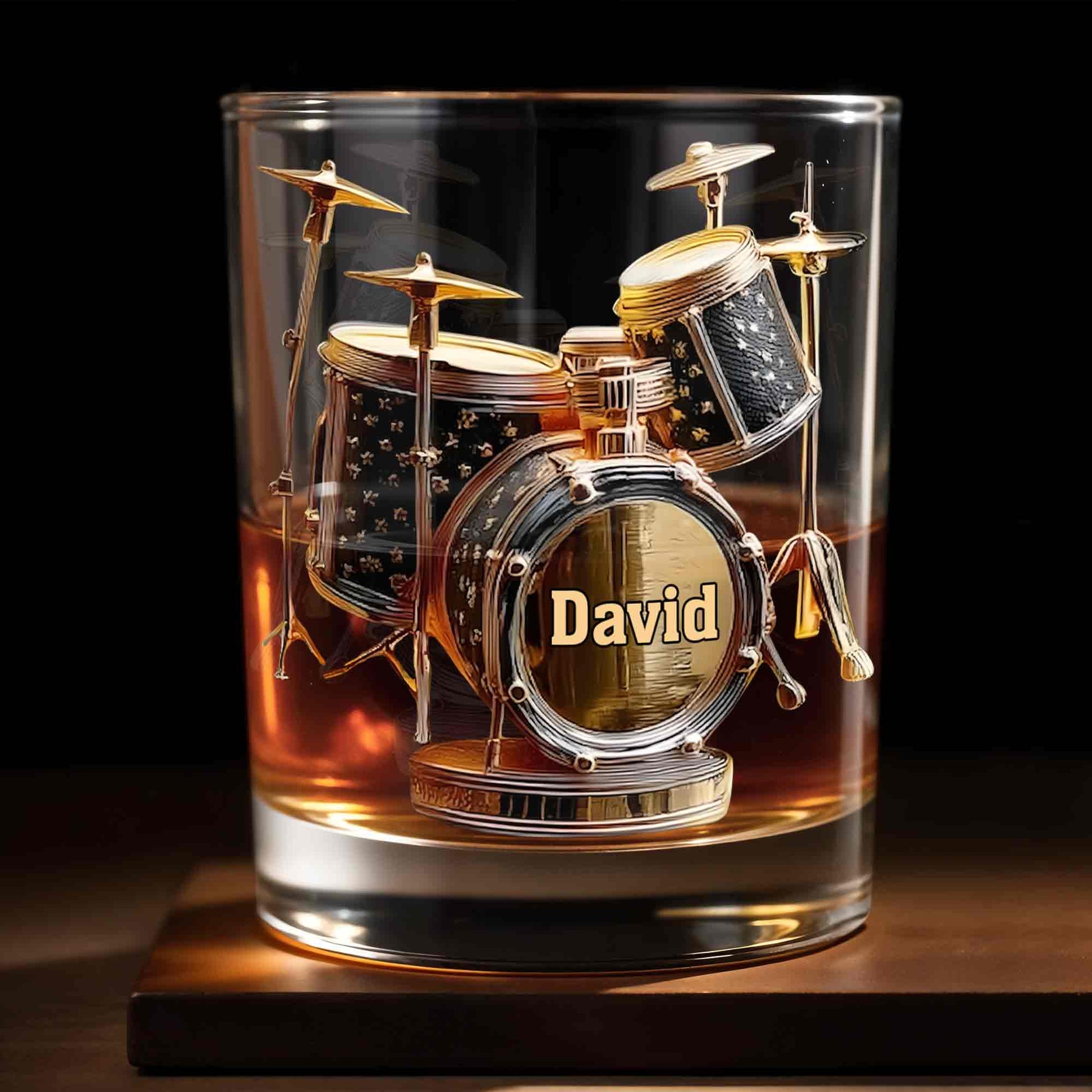 Drummer Music Lover Custom Name With Drum Set Design - Personalized Custom Whiskey Glass - MUSIC054_RWG