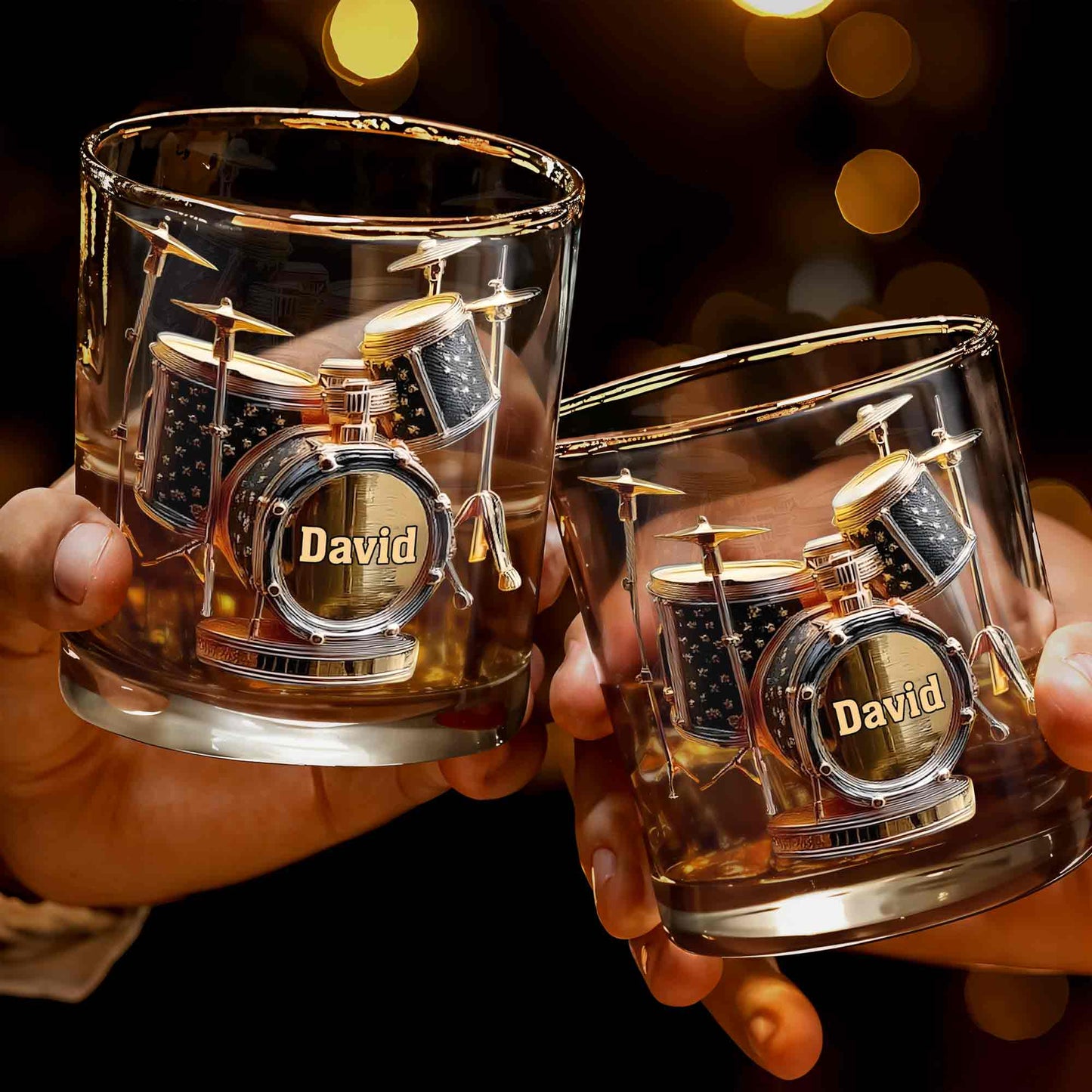 Drummer Music Lover Custom Name With Drum Set Design - Personalized Custom Whiskey Glass - MUSIC054_RWG