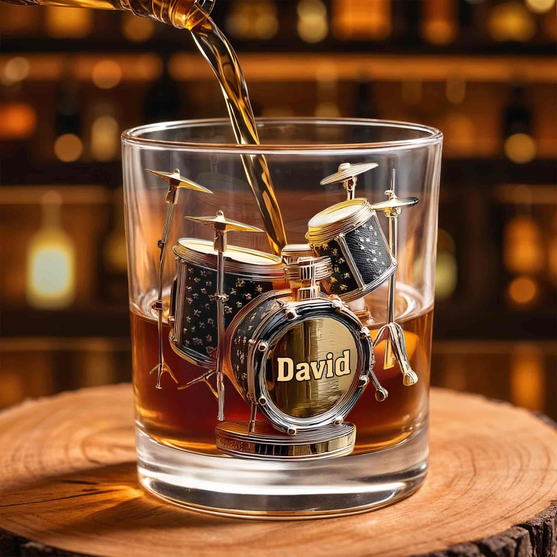 Drummer Music Lover Custom Name With Drum Set Design - Personalized Custom Whiskey Glass - MUSIC054_RWG
