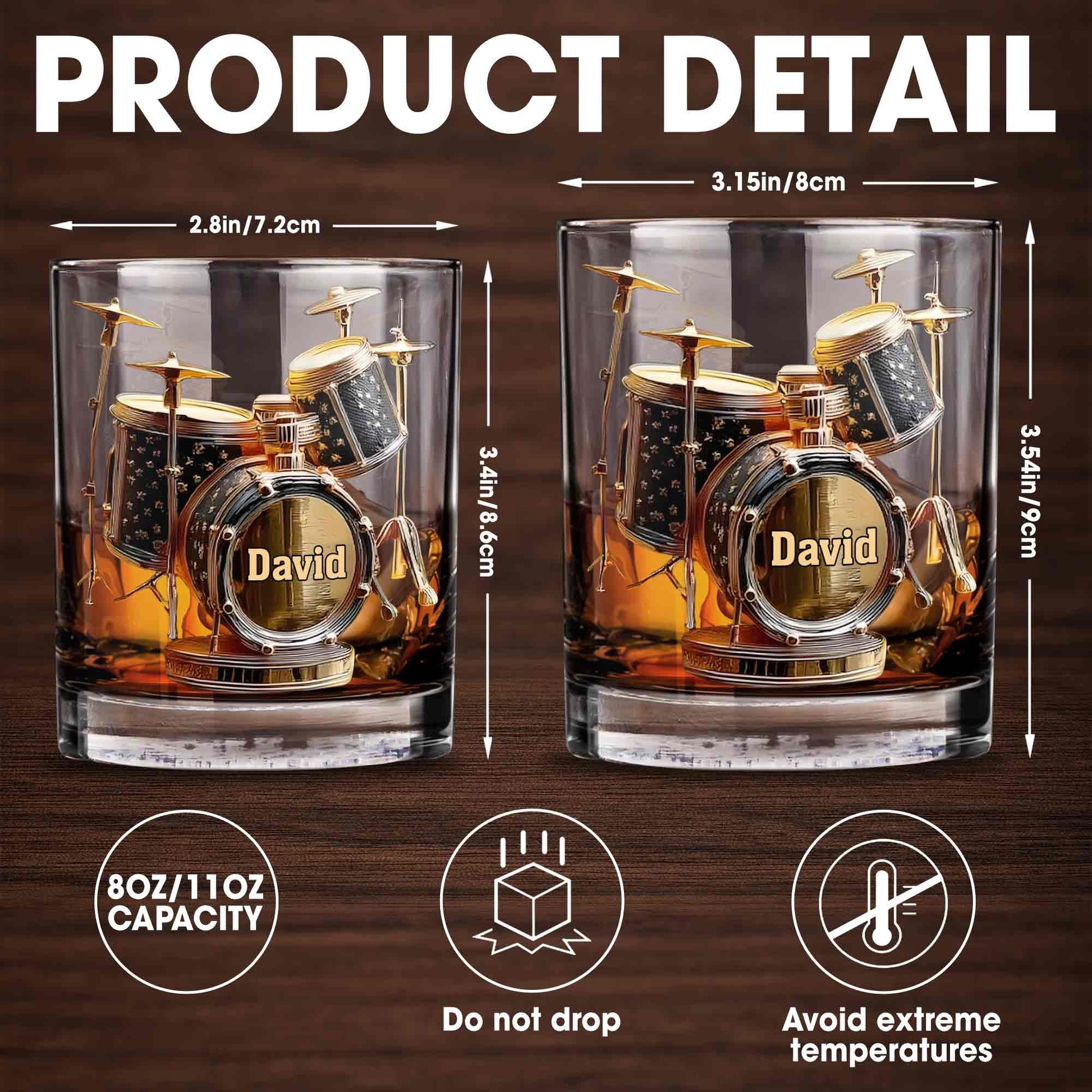 Drummer Music Lover Custom Name With Drum Set Design - Personalized Custom Whiskey Glass - MUSIC054_RWG