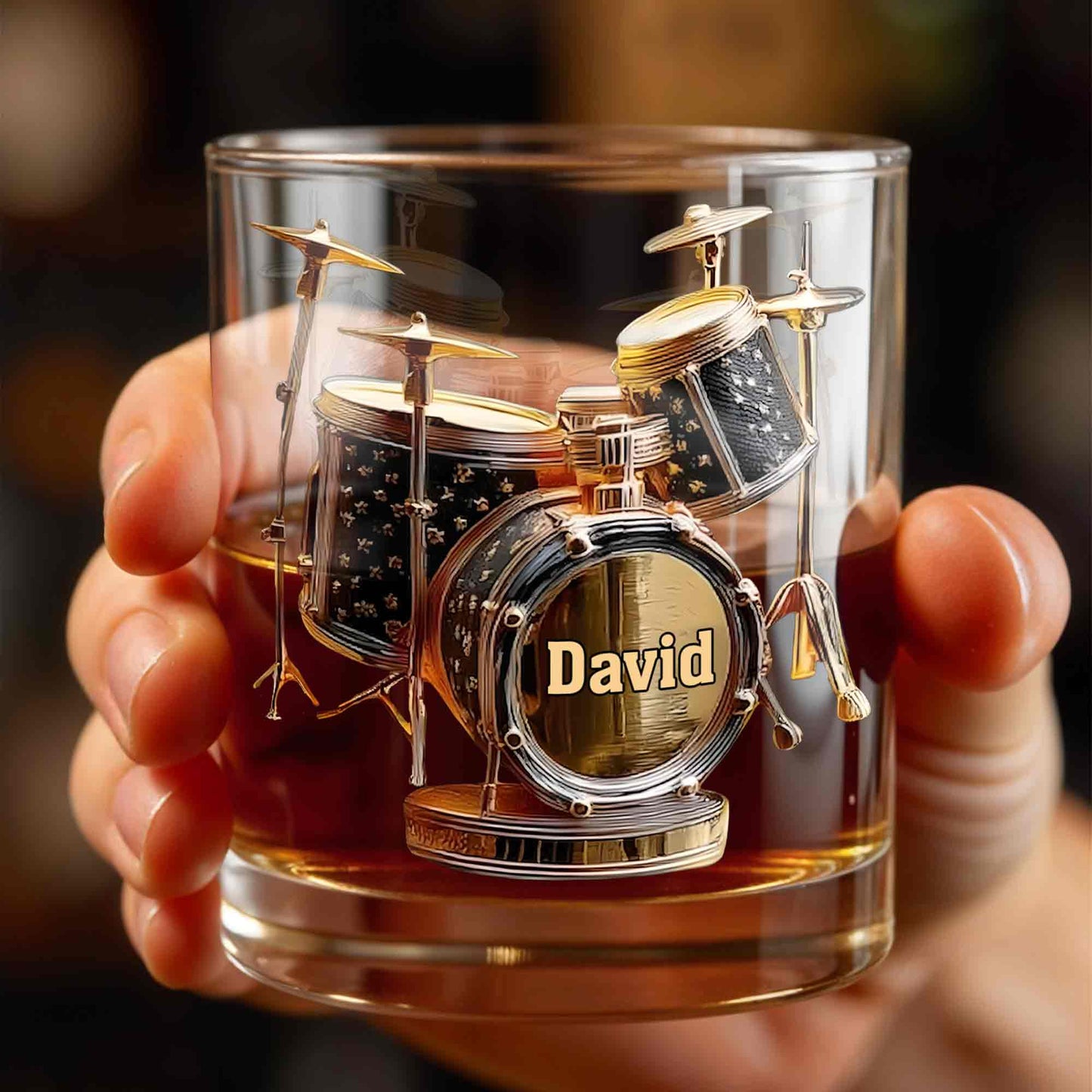 Drummer Music Lover Custom Name With Drum Set Design - Personalized Custom Whiskey Glass - MUSIC054_RWG