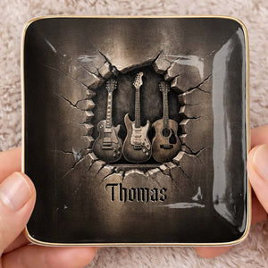 Rock On With Your Own Custom Stage Style Guitars 3D Effect - Personalized Custom Jewelry Dish, Ceramic Dish, Square Shape - MUSIC097_SCRF