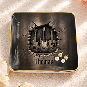 Rock On With Your Own Custom Stage Style Guitars 3D Effect - Personalized Custom Jewelry Dish, Ceramic Dish, Square Shape - MUSIC097_SCRF
