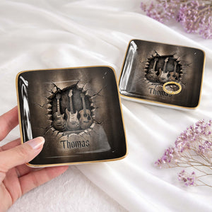 Rock On With Your Own Custom Stage Style Guitars 3D Effect - Personalized Custom Jewelry Dish, Ceramic Dish, Square Shape - MUSIC097_SCRF