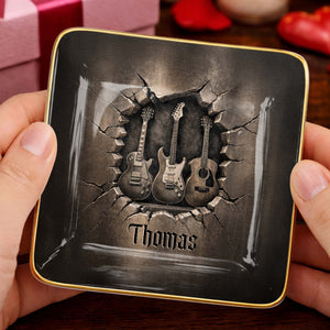 Rock On With Your Own Custom Stage Style Guitars 3D Effect - Personalized Custom Jewelry Dish, Ceramic Dish, Square Shape - MUSIC097_SCRF