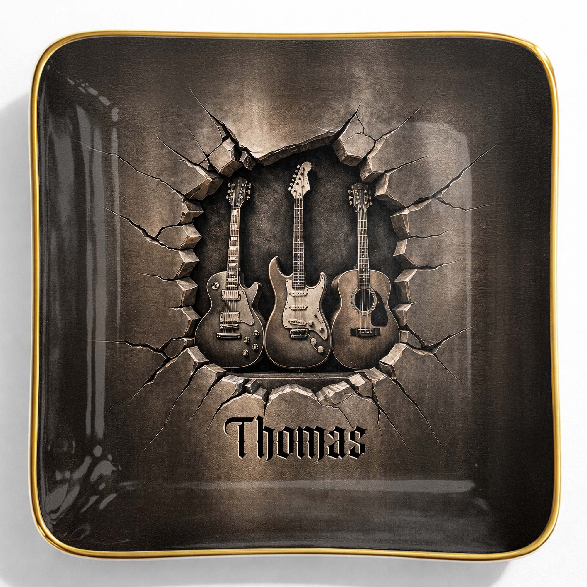 Rock On With Your Own Custom Stage Style Guitars 3D Effect - Personalized Custom Jewelry Dish, Ceramic Dish, Square Shape - MUSIC097_SCRF