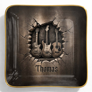 Rock On With Your Own Custom Stage Style Guitars 3D Effect - Personalized Custom Jewelry Dish, Ceramic Dish, Square Shape - MUSIC097_SCRF