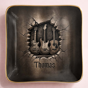 Rock On With Your Own Custom Stage Style Guitars 3D Effect - Personalized Custom Jewelry Dish, Ceramic Dish, Square Shape - MUSIC097_SCRF