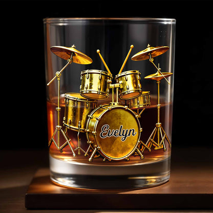 Music Is The Heartbeat Of The Soul Drum Kit Design - Personalized Custom Whiskey Glass - MUSIC119_RWG