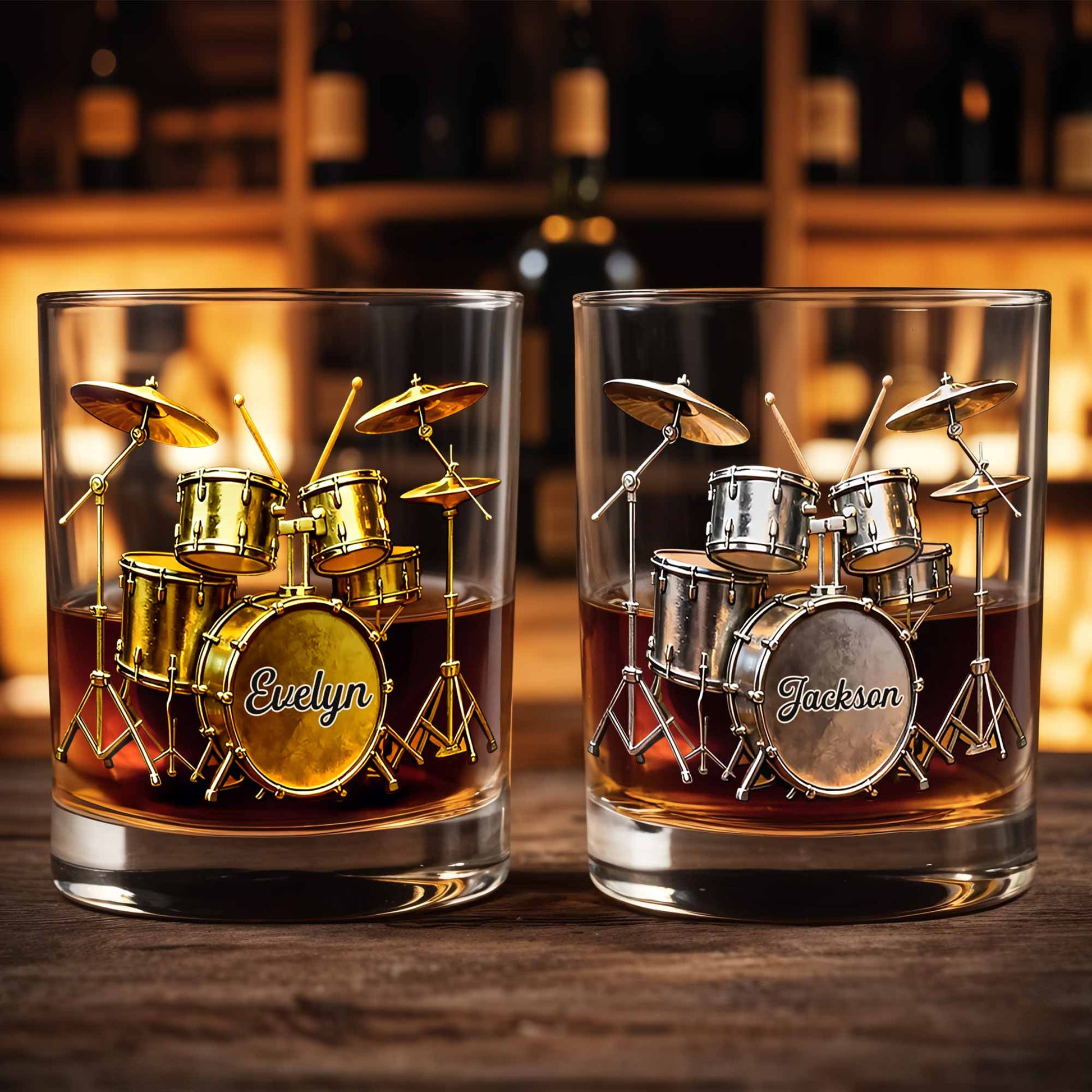 Music Is The Heartbeat Of The Soul Drum Kit Design - Personalized Custom Whiskey Glass - MUSIC119_RWG