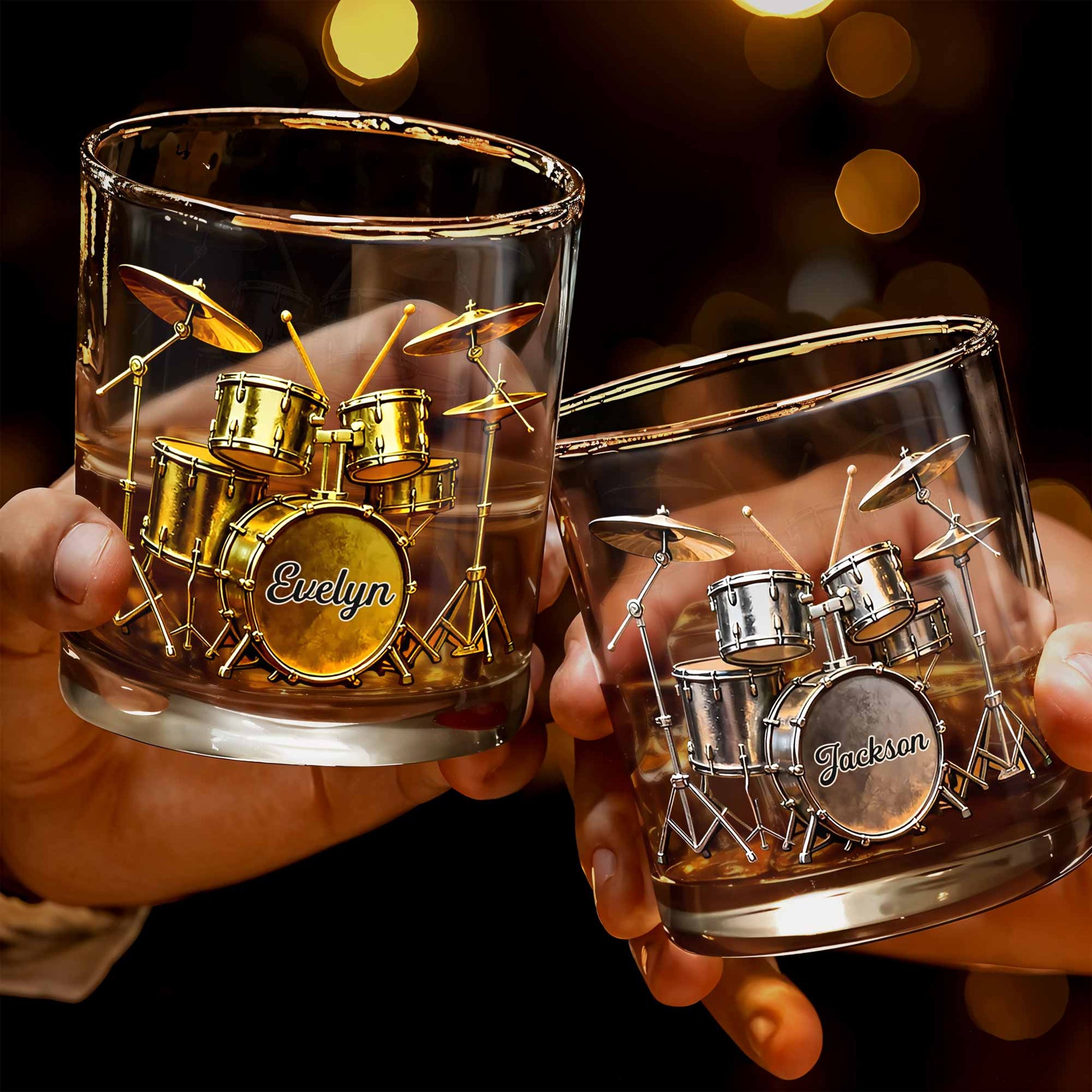 Music Is The Heartbeat Of The Soul Drum Kit Design - Personalized Custom Whiskey Glass - MUSIC119_RWG