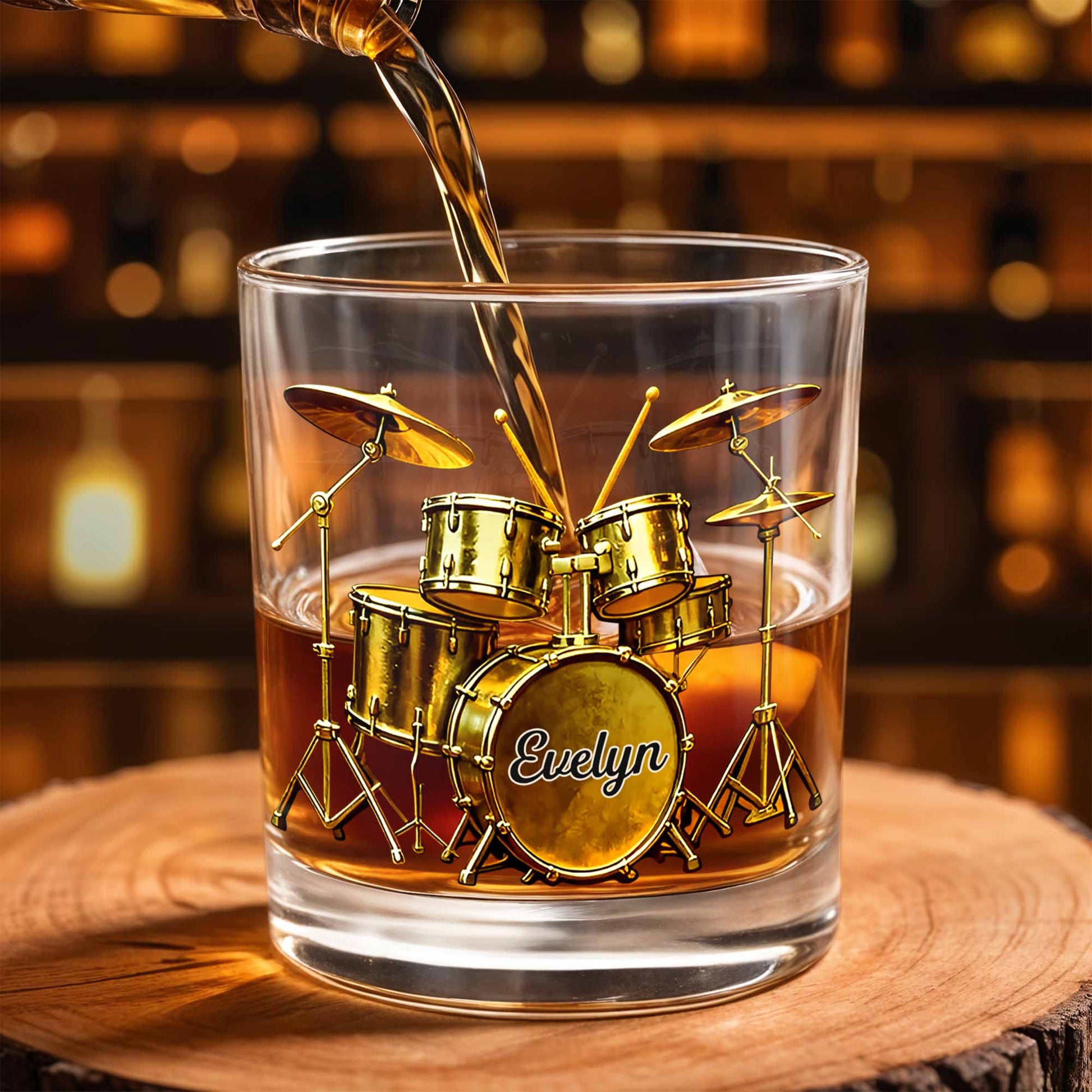 Music Is The Heartbeat Of The Soul Drum Kit Design - Personalized Custom Whiskey Glass - MUSIC119_RWG